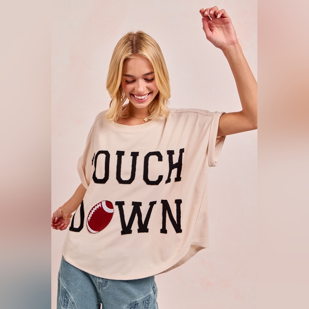 BiBi Game Day Touchdown Letter Patches Waffle Short Top - Picture 9 of 14